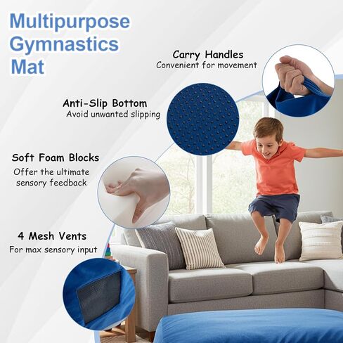 GYMAX Crash Pad for Kids Sensory, 4.75FTx4.75FT/4 FTx3 FT Sensory Crash Mat w/Washable Cover & Foam Blocks for Jump, Climb, Gymnastics, Sensory Therapy, Kids, Adults in Saudi Arabia