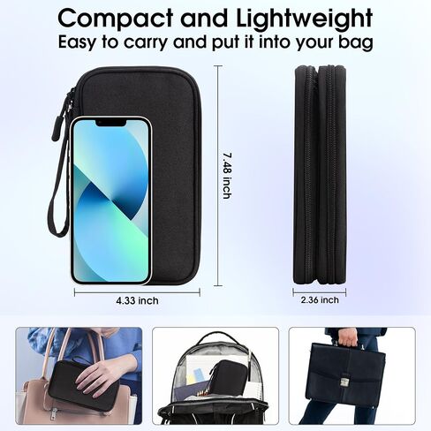 Travel essentials Electronic Cable Organizer Pouch Accessories Carry Case Portable Waterproof Double Layers multifunctional Storage Bag for Cord, Charger, Earphone, Blue, M in Saudi Arabia