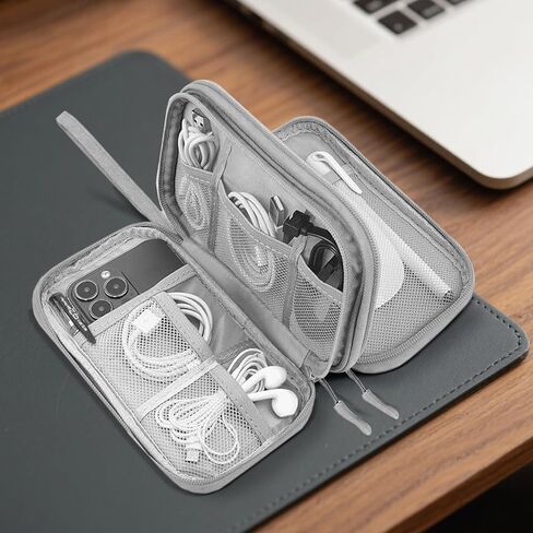 Travel Electronics Organizer, Waterproof Cable Organizer Bag for Electronic Accessories Double Layer Large Shockproof Cable Storage Bag(Grey) in Saudi Arabia