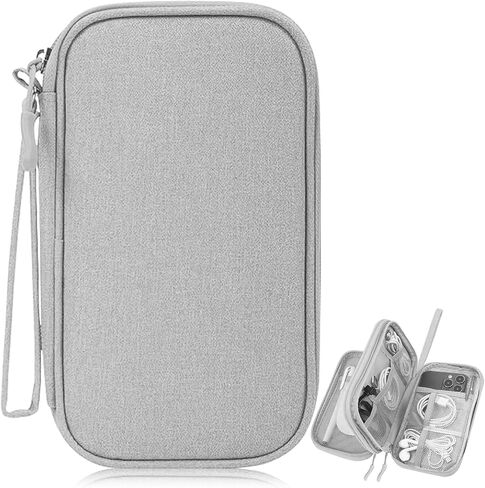 Travel Electronics Organizer, Waterproof Cable Organizer Bag for Electronic Accessories Double Layer Large Shockproof Cable Storage Bag(Grey) in Saudi Arabia