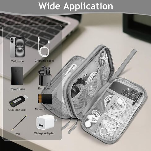 Travel Electronics Organizer, Waterproof Cable Organizer Bag for Electronic Accessories Double Layer Large Shockproof Cable Storage Bag(Grey) in Saudi Arabia