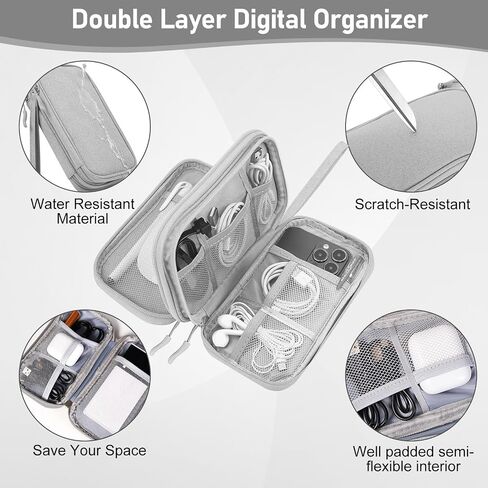 Travel Electronics Organizer, Waterproof Cable Organizer Bag for Electronic Accessories Double Layer Large Shockproof Cable Storage Bag(Grey) in Saudi Arabia