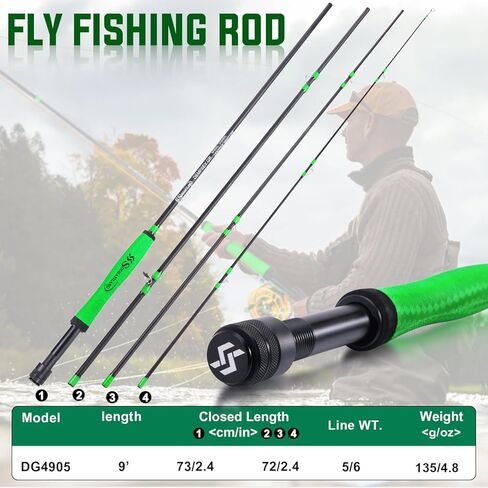 Sougayilang Fly Fishing Rod، خفيف الوزن وقابل للحمل للغاية 4 قطع 5/6wt جرافيت 9 بوصات لبداية كاملة مع مقبض SuperPolymer in Kuwait