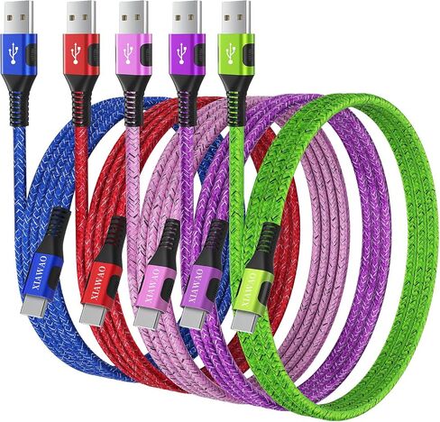 XIAWAO USB to USB C Cable, Charger Cord Type C (6-Pack, 5/5/5/5/8/8 ft) | For iPhone 17 16 15 Series, SamSung Galaxy Series, Pixel Series, Colorful 6 Pack for Home, Office in Saudi Arabia