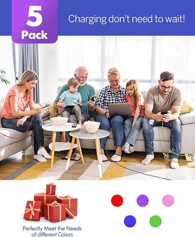XIAWAO USB to USB C Cable, Charger Cord Type C (6-Pack, 5/5/5/5/8/8 ft) | For iPhone 17 16 15 Series, SamSung Galaxy Series, Pixel Series, Colorful 6 Pack for Home, Office in Saudi Arabia