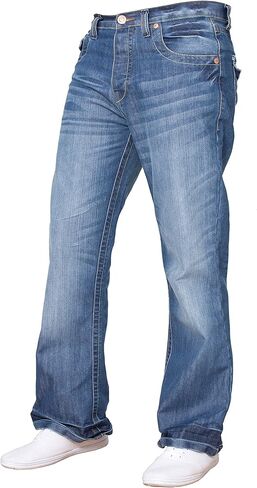 APT Mens Designer Basic Bootcut Flared Wide Leg Blue Denim Jeans - Range of Waist in Saudi Arabia