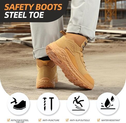 Blapek Steel Toe Work Boots for Men Non Slip Puncture Proof Safety Work Shoes for Men with Indestructible Construction Comfortable Perfect for Outdoor Work, Hiking, Construction in Saudi Arabia