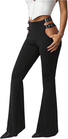 SHENHE Women's Low Waist Bootcut Flare Leg Pants Cut Out Y2K Trousers Night Out Pants in Saudi Arabia