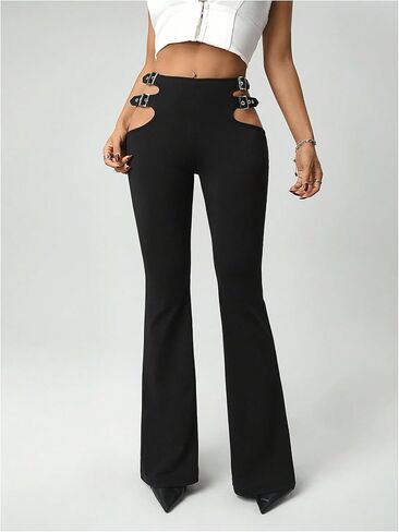 SHENHE Women's Low Waist Bootcut Flare Leg Pants Cut Out Y2K Trousers Night Out Pants in Saudi Arabia