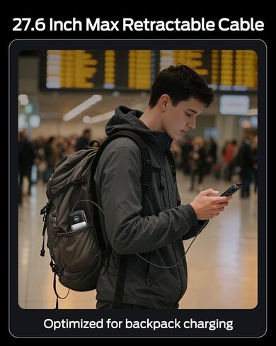 MOVE SPEED Portable Charger Laptop Power Bank 20000mAh 65W, Travel Essentials Battery Pack with Built-in Retractable USB-C Cable & Wall Plug, for MacBook/iPhone 17/16/15/iPad/Galaxy/Dell/HP and More in Kuwait