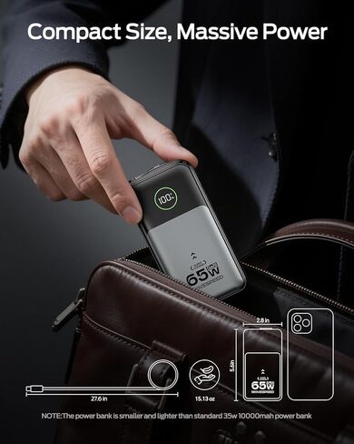 MOVE SPEED Portable Charger Laptop Power Bank 20000mAh 65W, Travel Essentials Battery Pack with Built-in Retractable USB-C Cable & Wall Plug, for MacBook/iPhone 17/16/15/iPad/Galaxy/Dell/HP and More in Kuwait