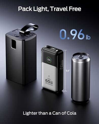 MOVE SPEED Portable Charger Laptop Power Bank 20000mAh 65W, Travel Essentials Battery Pack with Built-in Retractable USB-C Cable & Wall Plug, for MacBook/iPhone 17/16/15/iPad/Galaxy/Dell/HP and More in Kuwait