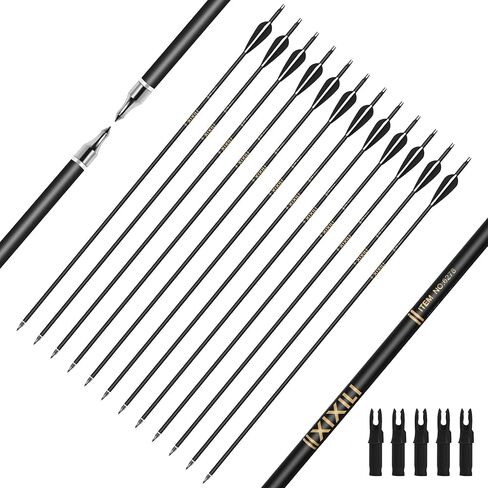 XIXILI 12 Pack Carbon Arrows 32 inch, Hunting and Target Practice Arrows for Compound Bow and Recurve Bow, Spine 500 with Removable Tips in Saudi Arabia