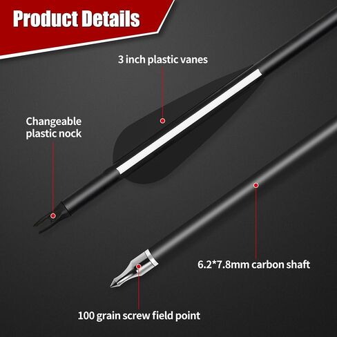 XIXILI 12 Pack Carbon Arrows 32 inch, Hunting and Target Practice Arrows for Compound Bow and Recurve Bow, Spine 500 with Removable Tips in Saudi Arabia