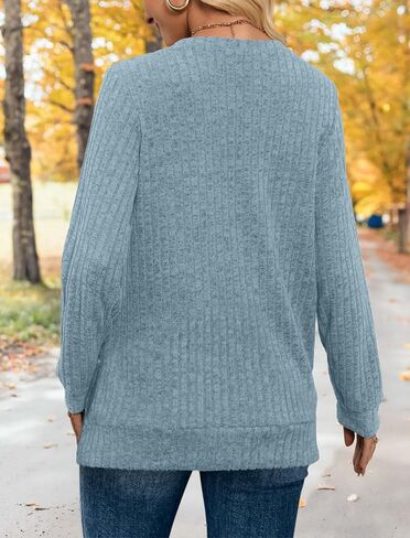 V Neck Long Sleeve Shirts for Women Casual Fall Tops Lightweight Tunic Sweaters Fashion Clothes 2025 in Saudi Arabia