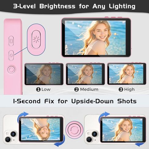 شاشة مراقبة سيلفي لهواتف iPhone/Android، شاشة كاميرا خلفية للهاتف المغناطيسي مع جهاز تحكم عن بعد بلوتوث، تسجيل لاسلكي سيلفي/بث مباشر/TikTok in Kuwait