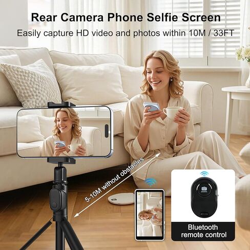 شاشة مراقبة سيلفي لهواتف iPhone/Android، شاشة كاميرا خلفية للهاتف المغناطيسي مع جهاز تحكم عن بعد بلوتوث، تسجيل لاسلكي سيلفي/بث مباشر/TikTok in Kuwait