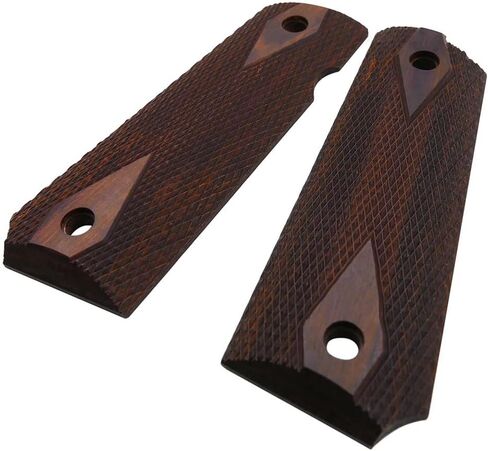 Cool Hand 1911 Wood Grips, Grips Gold Screws Included, Full Size (Government/Commander), Checker Diamond Cut or w/Patriotic US Logo or Honey Comb Texture, Ambi Safety Cut in Saudi Arabia