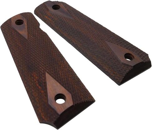 Cool Hand 1911 Wood Grips, Grips Gold Screws Included, Full Size (Government/Commander), Checker Diamond Cut or w/Patriotic US Logo or Honey Comb Texture, Ambi Safety Cut in Saudi Arabia