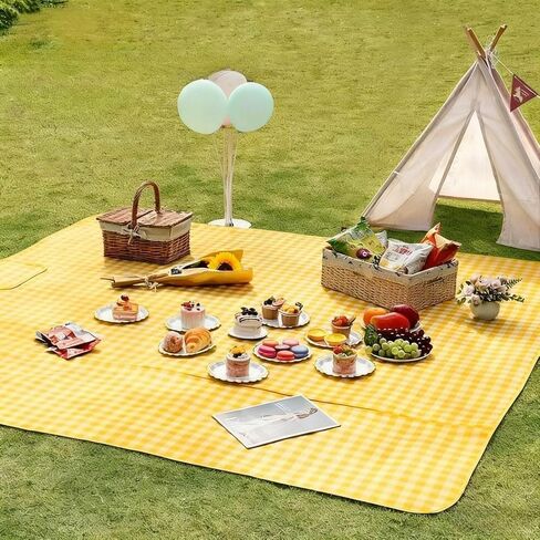 1PC Waterproof Foldable Picnic Blankets – Thickened Non-Woven Fabric, Moisture-Proof for Beach, Camping & Outdoor Trips - Yellow in Saudi Arabia