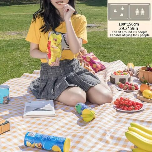 1PC Waterproof Foldable Picnic Blankets – Thickened Non-Woven Fabric, Moisture-Proof for Beach, Camping & Outdoor Trips - Yellow in Saudi Arabia
