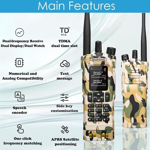 جهاز اتصال لاسلكي طويل المدى BAOFENG DM32 DMR 10 وات | ثنائي النطاق VHF/UHF | نظام تحديد المواقع العالمي (GPS) وUSB-C قابلان لإعادة الشحن | راديو ثنائي الاتجاه لحالات الطوارئ للصيد في الهواء الطلق in Saudi Arabia