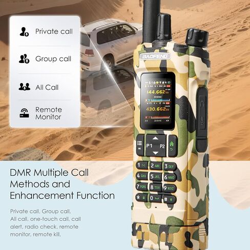 جهاز اتصال لاسلكي طويل المدى BAOFENG DM32 DMR 10 وات | ثنائي النطاق VHF/UHF | نظام تحديد المواقع العالمي (GPS) وUSB-C قابلان لإعادة الشحن | راديو ثنائي الاتجاه لحالات الطوارئ للصيد في الهواء الطلق in Saudi Arabia