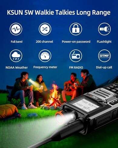 أجهزة راديو KSUN GMRS، جهاز اتصال لاسلكي محمول بالأشعة فوق البنفسجية 5RM 5 وات، راديو طويل المدى ثنائي الاتجاه مع تنبيه الطقس NOAA، محمول من النوع C قابل لإعادة الشحن، راديو AM/FM متعدد الموجات للبالغين، عبوتان in Kuwait