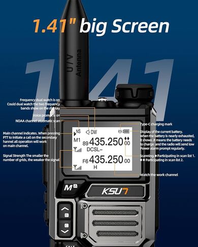 أجهزة راديو KSUN GMRS، جهاز اتصال لاسلكي محمول بالأشعة فوق البنفسجية 5RM 5 وات، راديو طويل المدى ثنائي الاتجاه مع تنبيه الطقس NOAA، محمول من النوع C قابل لإعادة الشحن، راديو AM/FM متعدد الموجات للبالغين، عبوتان in Kuwait