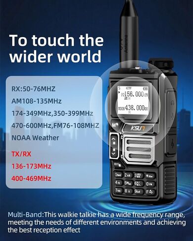 أجهزة راديو KSUN GMRS، جهاز اتصال لاسلكي محمول بالأشعة فوق البنفسجية 5RM 5 وات، راديو طويل المدى ثنائي الاتجاه مع تنبيه الطقس NOAA، محمول من النوع C قابل لإعادة الشحن، راديو AM/FM متعدد الموجات للبالغين، عبوتان in Kuwait