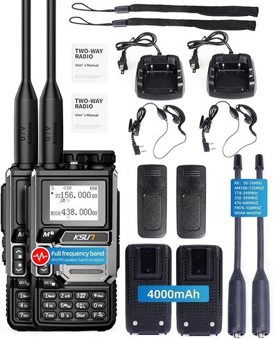 أجهزة راديو KSUN GMRS، جهاز اتصال لاسلكي محمول بالأشعة فوق البنفسجية 5RM 5 وات، راديو طويل المدى ثنائي الاتجاه مع تنبيه الطقس NOAA، محمول من النوع C قابل لإعادة الشحن، راديو AM/FM متعدد الموجات للبالغين، عبوتان in Kuwait