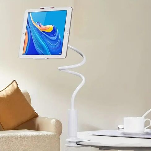 Gooseneck Tablet Holder for Bed and Desk, 360° Adjustable Overhead Mount with Clamp for Phone, Pad, Ereader, Recording, Reading, Filming – Lazy Arm Stand for 7.9"–10" Devices (White) in Saudi Arabia