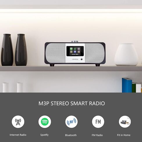 Lemega M5P ترقية راديو الإنترنت مع مشغل أقراص مضغوطة، نظام ستيريو قوي 2.1، Spotify HiFi، بلوتوث، راديو FM، خزانة خشبية صوتية، 50 إعدادًا مسبقًا، مقبس سماعة الرأس، التحكم في تطبيق OKTIV - أسود in Kuwait