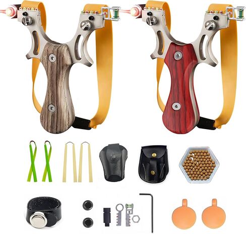 2PCS Slingshots,Professional Slingshot Set for Adult with Flat Rubber Bands, Ammo Balls Pouch,Portable Slingshot with Sight(Red+Yellow) in Saudi Arabia