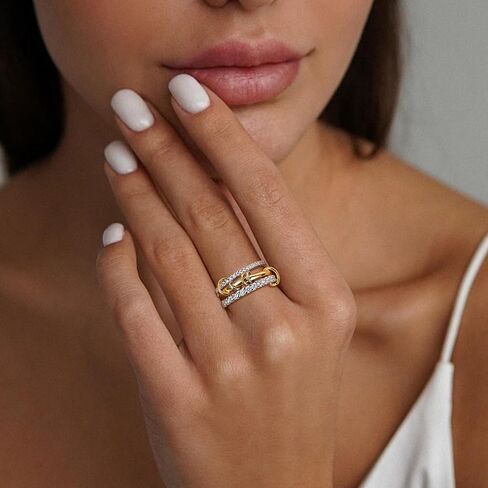 Gold Stackable Rings for Women Non Tarnish, 18K Gold Plated CZ Cubic Zirconia Rings, Golden Rings Set, Multi-Link Connected Rings in Saudi Arabia