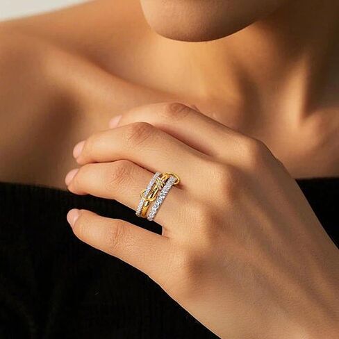 Gold Stackable Rings for Women Non Tarnish, 18K Gold Plated CZ Cubic Zirconia Rings, Golden Rings Set, Multi-Link Connected Rings in Saudi Arabia