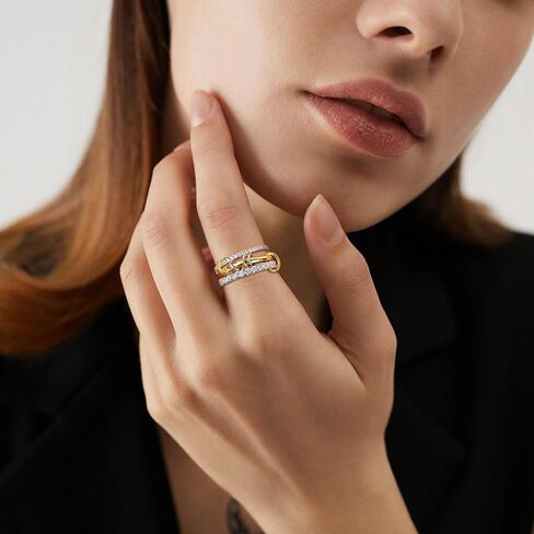 Gold Stackable Rings for Women Non Tarnish, 18K Gold Plated CZ Cubic Zirconia Rings, Golden Rings Set, Multi-Link Connected Rings in Saudi Arabia