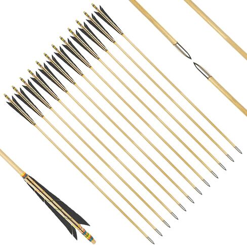 32" Archery Wooden Target Practice Arrows with 5.9" Medieval Turkey Feather Fletching for Recurve &English & Traditional Longbow Hunting (Pack of 12) in Saudi Arabia