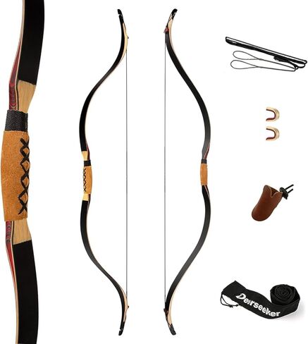 Deerseeker Archery 52" Recurve Bows Traditional Longbow Handmade Tatar Horsebow Set Ambidextrous Bow for Adults & Youth Practice Target Shooting 20-80lbs in Kuwait