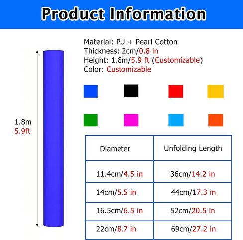 Safety Foam Padding for Round Poles, Self-Adhesive Crash Cushion Wrap, 2cm Thick Column Protector for Indoor/Outdoor Use (Black, H-1.67m/5.5', Dia 25cm/10) in Saudi Arabia