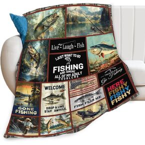 Fishing Gifts for Men, Fishing Fish Flannel Throw Blanket, Cozy Fleece Soft Stuff Blankets Gift for Dad Fisherman Couch Sofa Bed 50" x 40" in Saudi Arabia