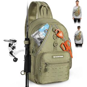 حقيبة KastKing Karryall Sling Tackle - حزمة حبال الصيد، حقيبة ظهر لصيد الأسماك مع حامل قضيب، نظام MOLLE، تخزين الطعم الناعم والعتاد in Saudi Arabia