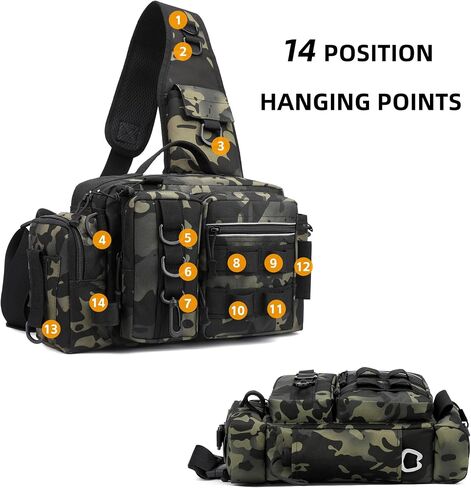 حقيبة تخزين أدوات صيد الأسماك - حقيبة خصر مع أشرطة كتف عريضة قابلة للتعديل، 12 حجرة لمعدات الصيد والطُعم والخطافات والإكسسوارات، متينة وخفيفة الوزن للصيادين في الهواء الطلق، كاكي in Kuwait