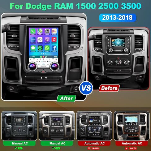 ستيريو سيارة 2+32G Android 12 لسيارة Dodge RAM 1500/2500/3500 2013-2018، راديو سيارة بشاشة تعمل باللمس IPS مقاس 9 بوصة مع Carplay اللاسلكي وAndroid Auto، GPS، WiFi، Bluetooth، FM، دعم Obd2/DVR/DPS in Kuwait