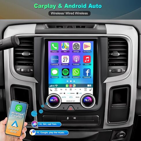 ستيريو سيارة 2+32G Android 12 لسيارة Dodge RAM 1500/2500/3500 2013-2018، راديو سيارة بشاشة تعمل باللمس IPS مقاس 9 بوصة مع Carplay اللاسلكي وAndroid Auto، GPS، WiFi، Bluetooth، FM، دعم Obd2/DVR/DPS in Kuwait