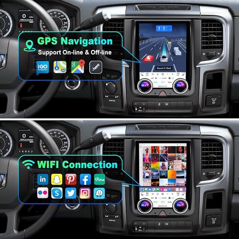 ستيريو سيارة 2+32G Android 12 لسيارة Dodge RAM 1500/2500/3500 2013-2018، راديو سيارة بشاشة تعمل باللمس IPS مقاس 9 بوصة مع Carplay اللاسلكي وAndroid Auto، GPS، WiFi، Bluetooth، FM، دعم Obd2/DVR/DPS in Kuwait