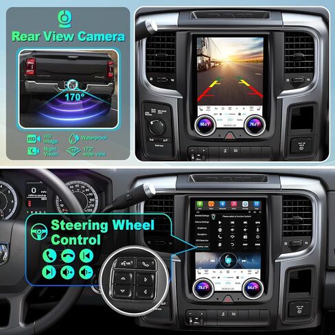 ستيريو سيارة 2+32G Android 12 لسيارة Dodge RAM 1500/2500/3500 2013-2018، راديو سيارة بشاشة تعمل باللمس IPS مقاس 9 بوصة مع Carplay اللاسلكي وAndroid Auto، GPS، WiFi، Bluetooth، FM، دعم Obd2/DVR/DPS in Kuwait