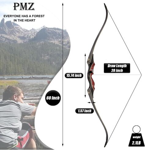 PMZ Recurve Bow and Arrow Set, Newset Professional Aldults Archery Hunting Bow Kit, 60'' Wooden Takedown Bow, for Youth Beginners to Advanced Outdoor Practice & Hunting, Right Hand, 20-60 lbs in Saudi Arabia