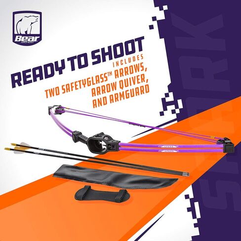 Bear Archery Spark Youth Bow Set, Recommended for Ages 5 to 10, Ambidextrous, Includes 2 Arrows, Armguard, Quiver in Saudi Arabia