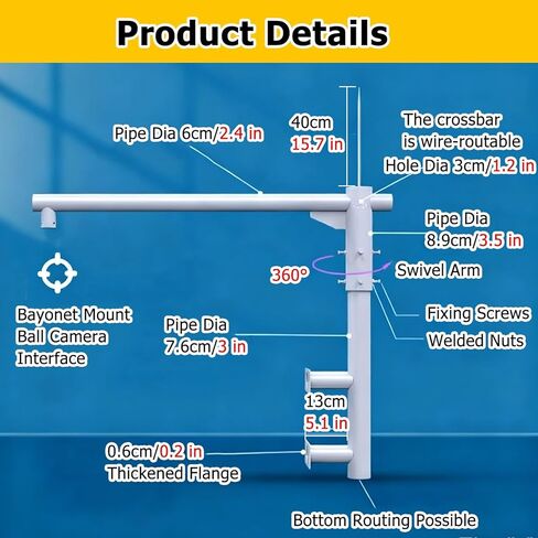 Wall-Mount Surveillance Post Stand 39 47 59in, 360° Gun Security Camera Pole Outdoor for Shop Entrances/Building Corridors/Parking Lot Entrance(ligjt Grey,3 9/10 ft(120cm)) in Saudi Arabia